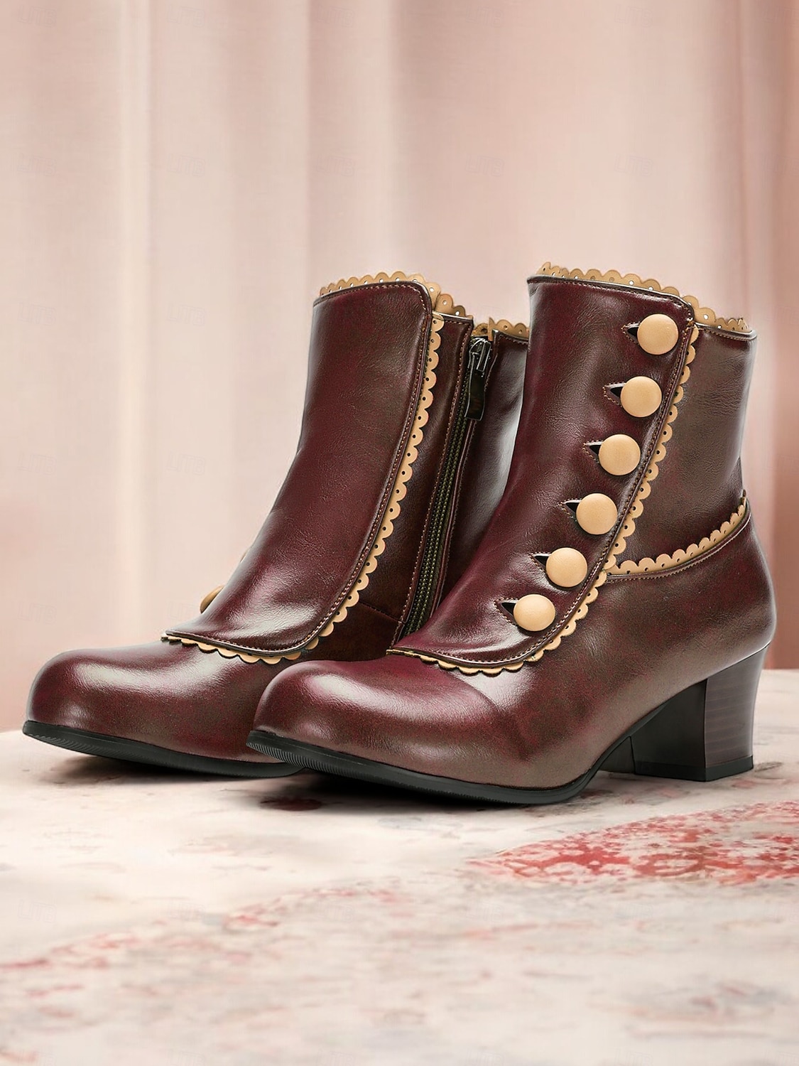 Victorian Vintage Green Leather Ankle Boots for Women – Retro Button Design with Scalloped Trim, Perfect for Fall Fashion 2025 - $64.99 –P5