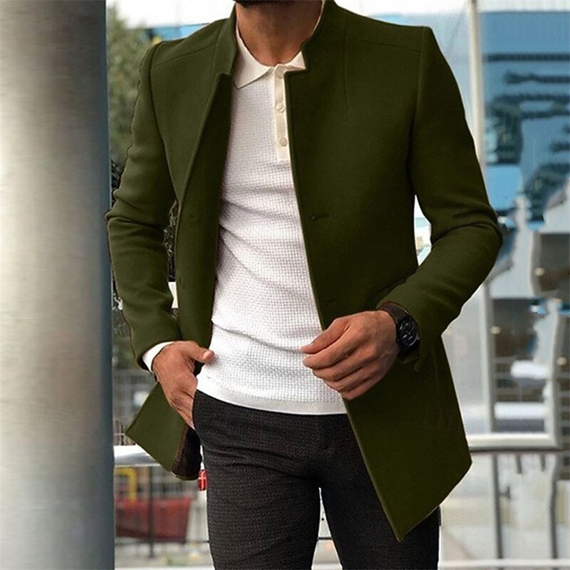 Homens Peacoat Casaco impermeável Diário Férias Outono & inverno Poliéster Térmico / Quente agasalhos Roupa Moda Clássico Tecido Bolsos Colarinho Chinês Não Trespassado de 2025 por $50.99 –P5