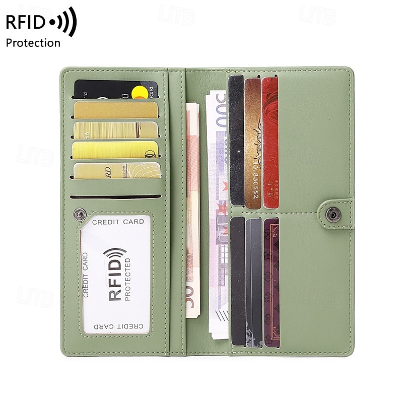 Portafoglio lungo ultra sottile bifold portatile in pelle PU con blocco RFID e più slot per carte e libretto degli assegni &titolari di carte di credito del 2025 a $22.99 –P4