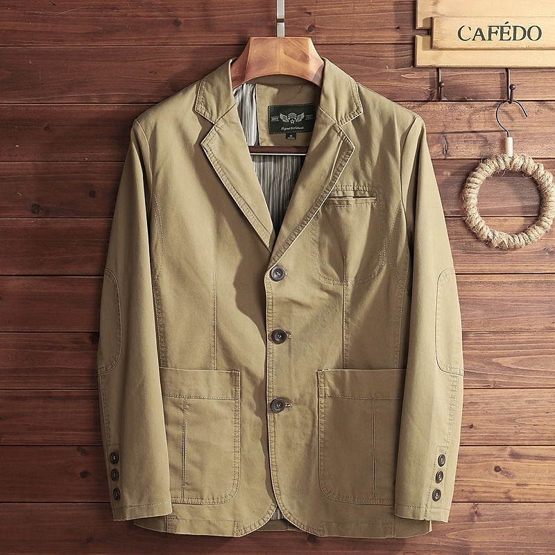 Men's Blazer Business Cocktail Party Wedding Party Fashion Casual Spring &  Fall Polyester Plain Button Pocket Comfortable Single Breasted Blazer Black khaki Army Green 2025 - $54.99 –P1