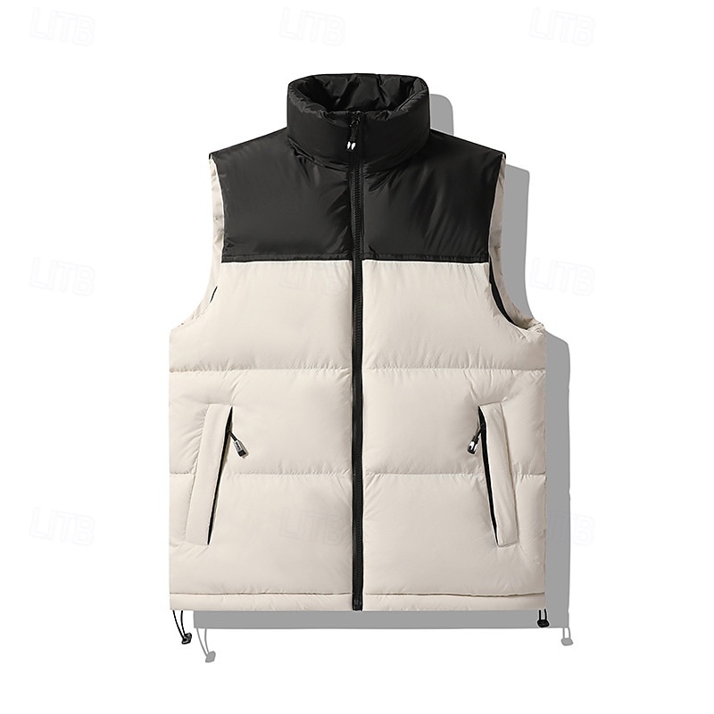 Pánské Péřová vesta Puffer Vesta Kamizelka Vesta Denní Rande Dovolená Módní Na běžné nošení Podzim zima Slátanina Kapsy Polyester Zahřívací Pohodlné Barevné bloky Zip Stojáček Běžný Černá Vodní modr 2025 - $42.99 –P8