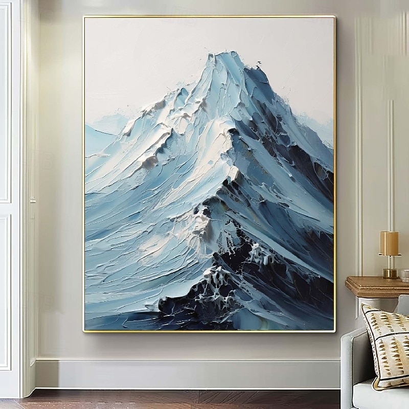blau-weißes Schneegemälde, handgemachtes Berggemälde, dickes strukturiertes Kunstwerk, Ölgemälde, handgemaltes Berggemälde mit Palettenmesser, personalisiertes 3D-Ölgemälde, Wohndekor 2025 - $116.99 –P8