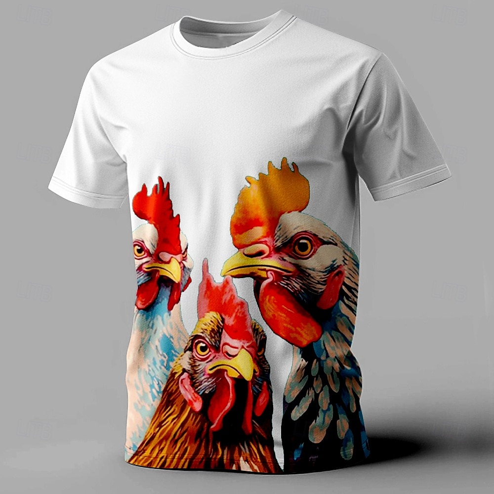 Herr Tupp T-shirt Kortärmad T-shirt 3D-tryck Rund hals Skjorta Mode Fritids- Gata Utomhussport Svart Vit Rubinrött Sommar Vår Kläder S M L XL XXL XXXL 2025 - AU $26.59 –P2