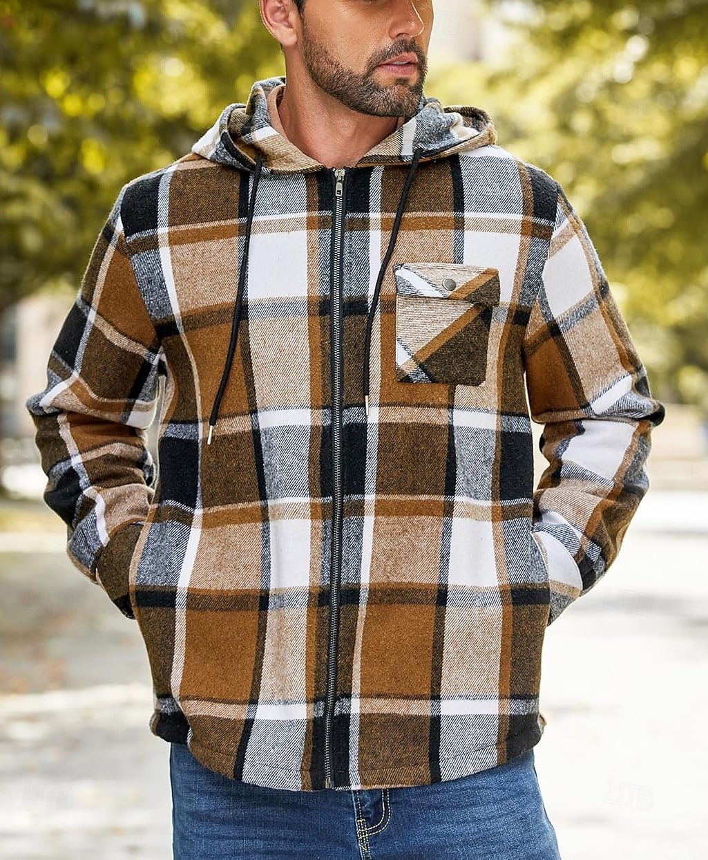 Herren Hemdjacke Kapuzenjacke Shacket Flanell-Fleecejacke Täglich Urlaub warm Mit Kapuze Herbst Winter Schottenstoff Kariert Modisch Strassenmode Kargen Standard Schwarz Dunkelrot Hellgrün Rote Blau 2025 - $60.99 –P24