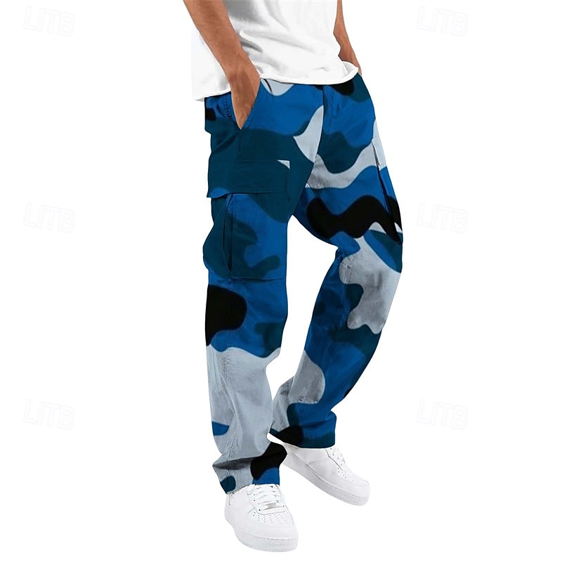 Pánské Kargo kalhoty Kalhoty Taktické kalhoty Knoflíky Multi kapsa Straight-Leg Kamuflážní barva Nositelný Denní Venkovní Outdoor a turistika Módní Klasické Vodní modrá Černá 2026 - $26.99 –P5