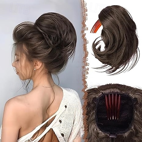 Meșe Coc Cu Clape Păr Sintetic Fir de păr Extensie de păr Ondulat Petrecere Zilnic Purtare Zilnică Bej Gri Blond 2026 - RON 45.13 –P3