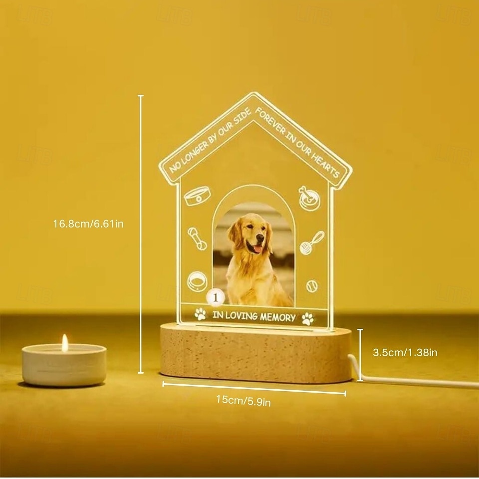 cornice per foto luminosa personalizzata, luce notturna commemorativa per animali domestici, regalo di ricordo, lampada in acrilico alimentata tramite USB, unica per gli amanti degli animali, ideale per la casa, il soggiorno e l'ufficio del 2025 a $16.49 –P1