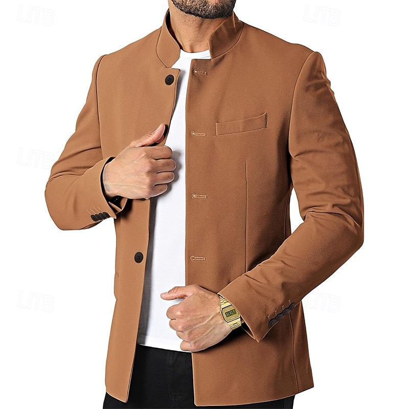 Herr Vardaglig jacka Kavaj Dagligen Semester Håller värmen Ficka Höst vinter Slät Vintage Mode Kinakrage Normal Svart Vit Vin Marinblå Jacka 2026 - $63.99 –P17