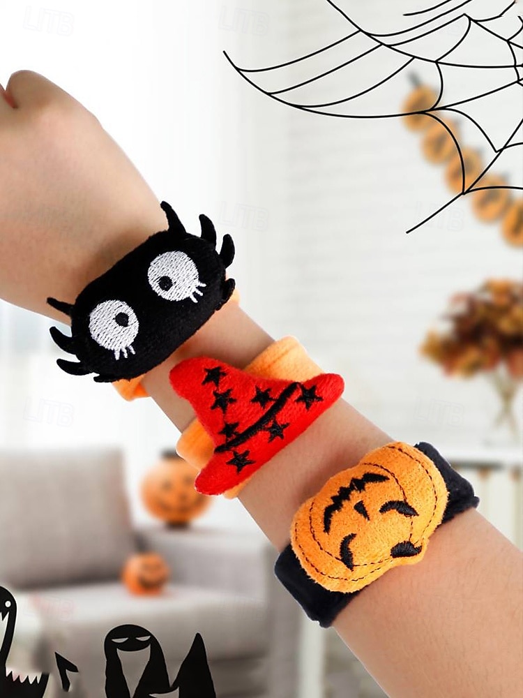 Plyšové náramky s motivem halloween – dýně, čarodějnický klobouk, pavoučí design pro dětskou párty a dekorace 2025 - $8.99 –P3
