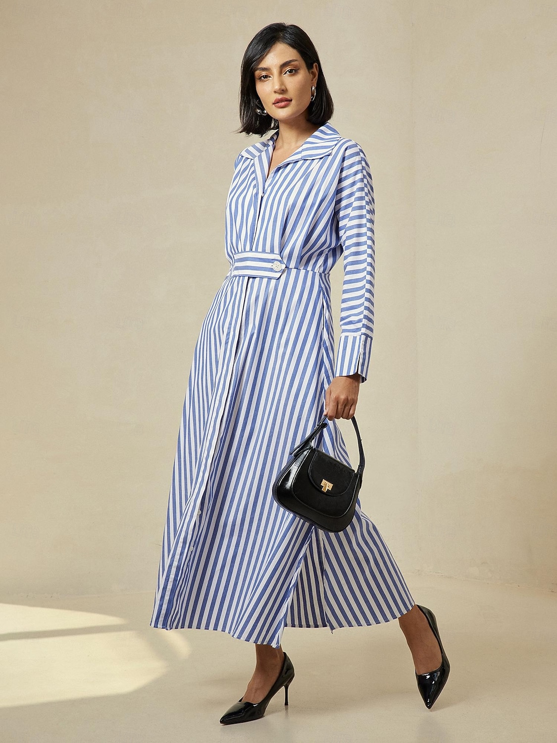 Cotton Stripe Button Up Maxi Shirt Dress 2025 - $73.99 –P6