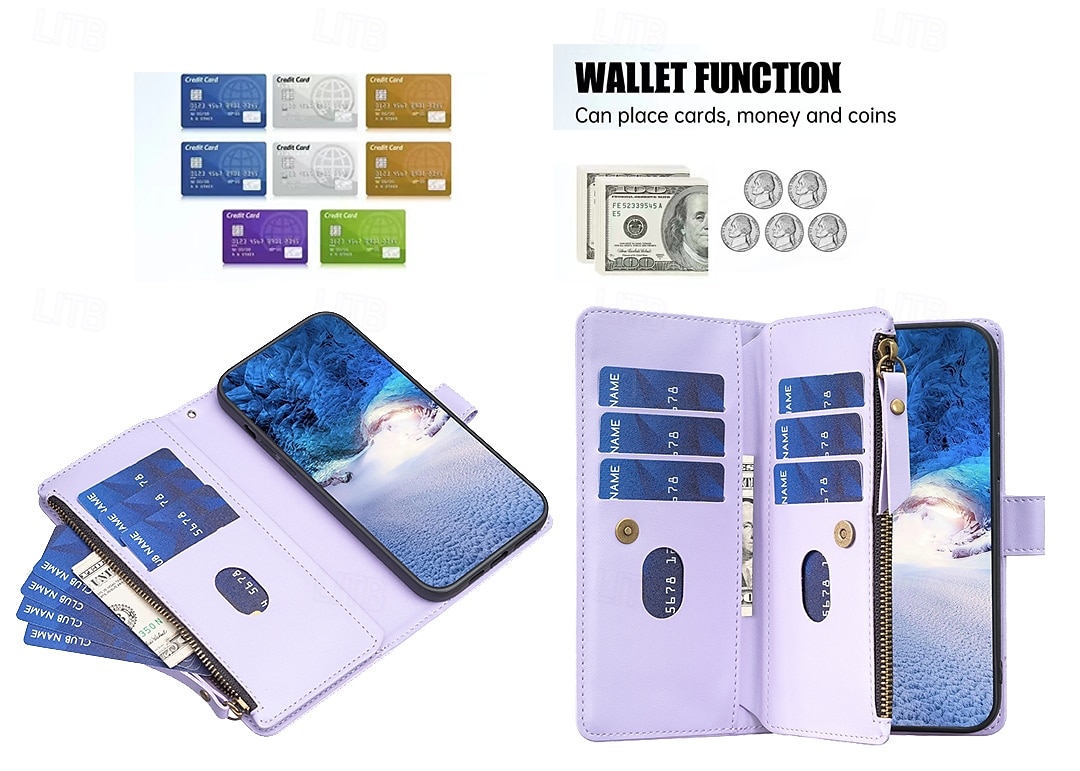Phone Case For iPhone 16 15 14 Pro Max Plus 13 12 11 Pro Max Wallet Case with Stand Holder Zipper with Wrist Strap Retro TPU PU Leather 2025 - $12.99 –P12