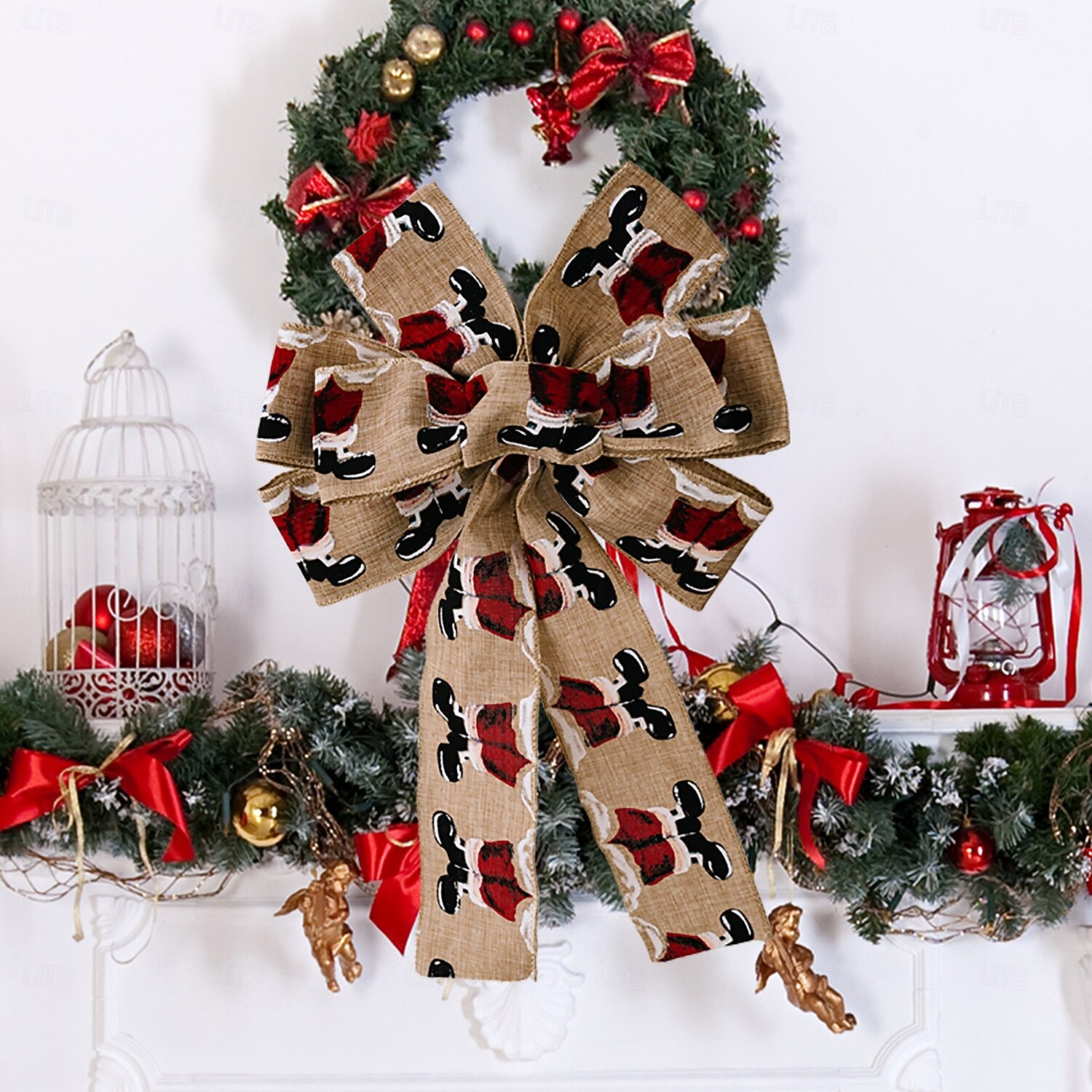 kerstboom strik topper, jute vintage lint strik, kerstversiering, rustieke kerst  strik ornamenten voor boom en vakantie cadeau decoratie 2025 - €4.99, image size:1500x1500