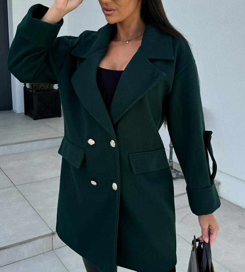 Manteau Trench Femme Plein Air Usage quotidien Vacances mode Décontractées Avec poches Longue Manteau Noir Blanche Vert Véronèse Automne Hiver Gilet Revers Ample S M L XL 2XL de 2025 ? $47.99 –P8
