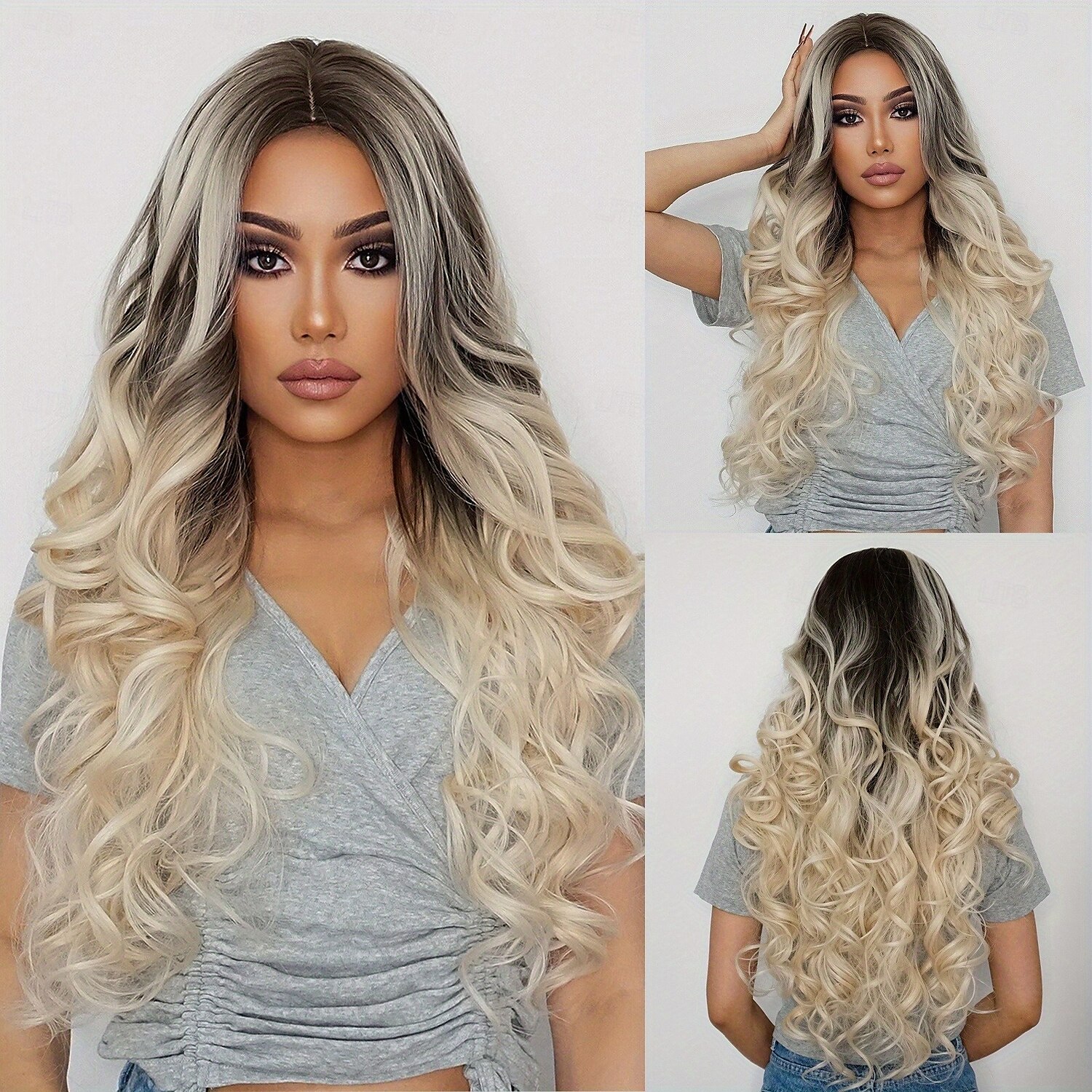 peruca sintética ombre onda profunda elegante para mulheres toque natural durável confortável rosa rede cap transforme seu visual instantaneamente de 2025 por $19.99 –P5