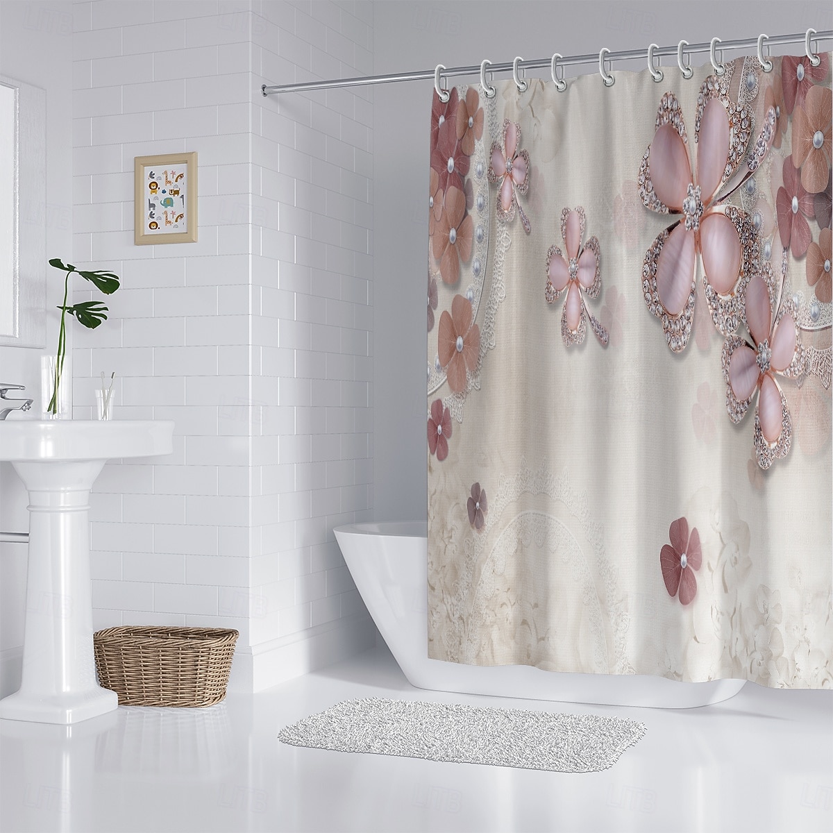 2026年 フック付きシャワーカーテン180cm*180cm(70"*70")ポリエステル洗濯可能防水パターンバスルームバスタブデコジュエリーフラワー  コレクション – $30.99 –P8