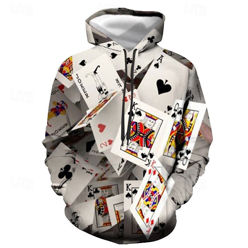 Per uomo Pop art Carte francesi Felpa con cappuccio Felpe Felpa Felpa con cappuccio Manica lunga Felpa con cappuccio Con cappuccio Streetwear Stampa 3D Informale Giornaliero Argento Nero Stampa del 2025 a $31.99 –P5