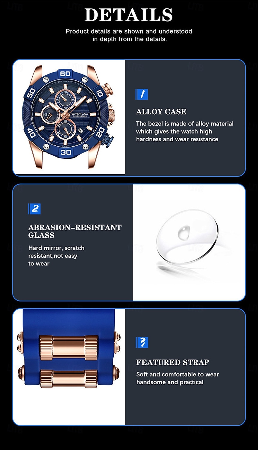 crrju herenhorloges topmerk luxe quartz siliconen band sport waterdichte klok met lichtgevend quartzhorloge 2025 - $38.99 –P6