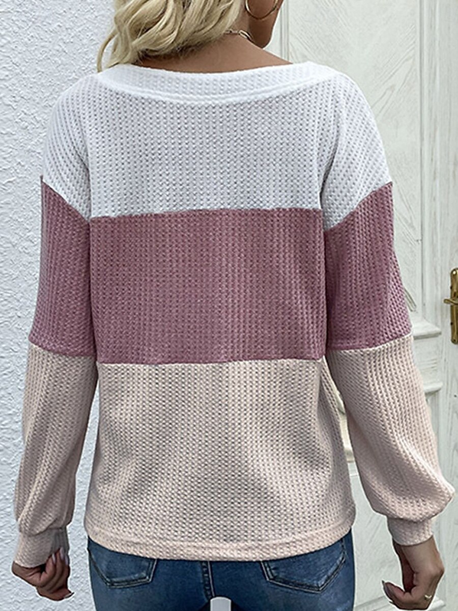 Damskie Podkoszulek Prążki Moda Nowoczesny Codzienny Długi rękaw W serek Zwykłe topy Codzienny Weekend Niejednolita całość Guziki Czarny Rumiany róż Jesień Zima 2025 - $32.99 –P2