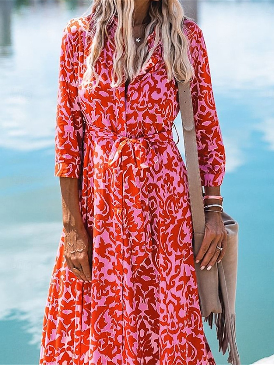 Women's Floral Print V Neck Long Dress Maxi Dress 3/4 Length Sleeve Spring Fall 2025 - $50.99 –P3