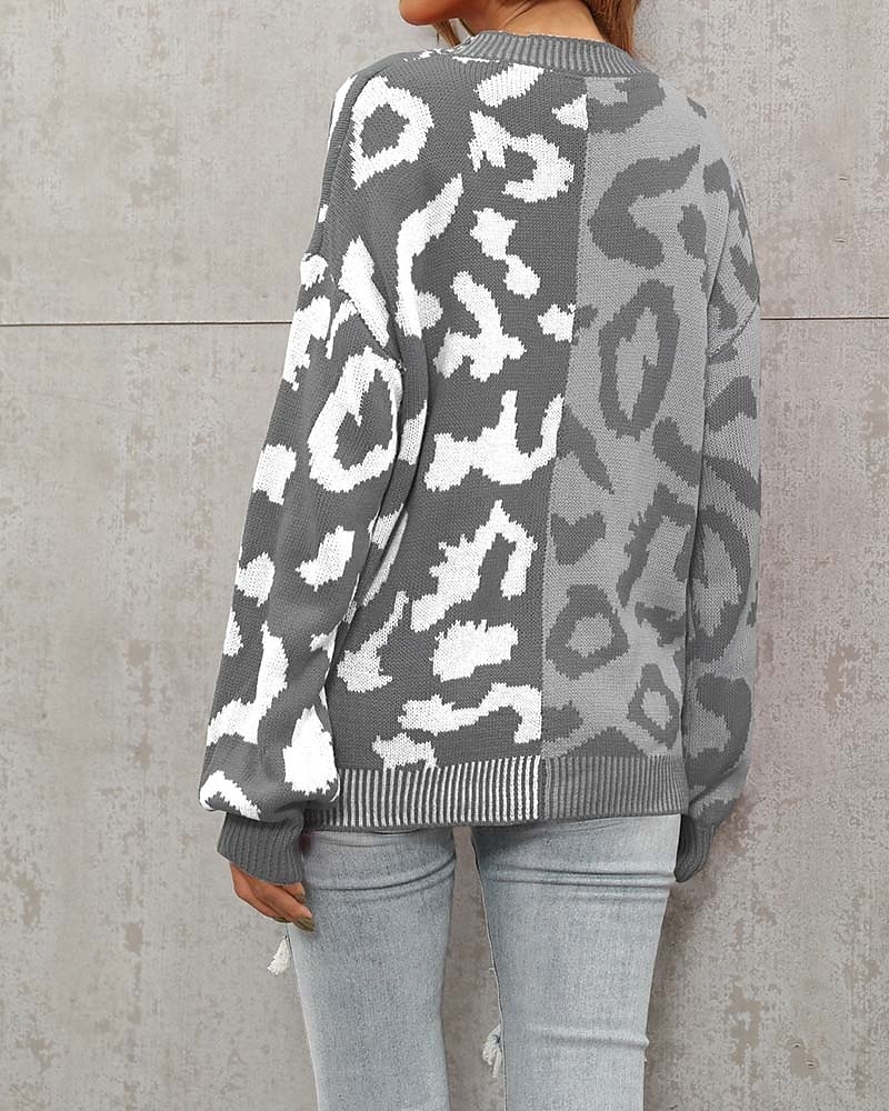 Damen Strickjacke Modisch Täglich Brautkleider schlicht Leopard Farbblock Bedruckt Öffnung vorne Strick Langarm Normale Oberteile Stricken Formal Heim Rote Braun Herbst Winter 2025 - $37.99 –P6