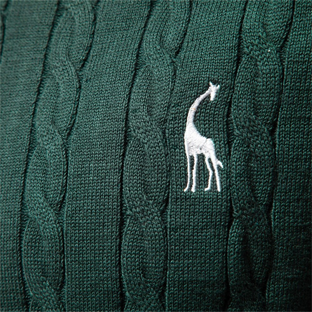 maglione da uomo in cotone con ricamo giraffa, girocollo, classico pullover lavorato a maglia con motivo a torsione per uomo del 2025 a $41.99 –P3