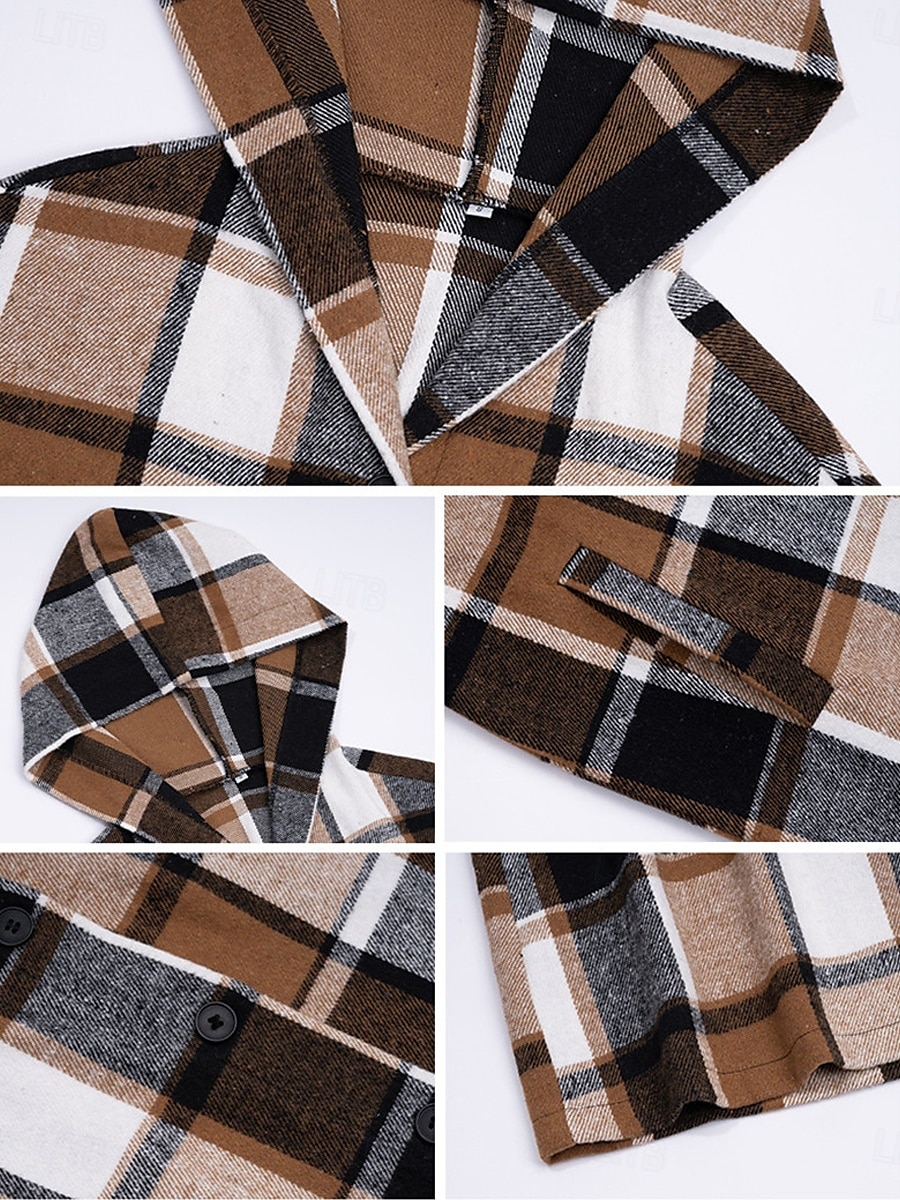 Per donna Giacca con cappuccio Esterno Strada Da tutti i giorni Autunno Inverno Lungo Cappotto Standard Tenere al caldo Traspirante Moda Informale Giacca Manica lunga Righe e Plaid Con tasche Stampa del 2025 a $38.99 –P10