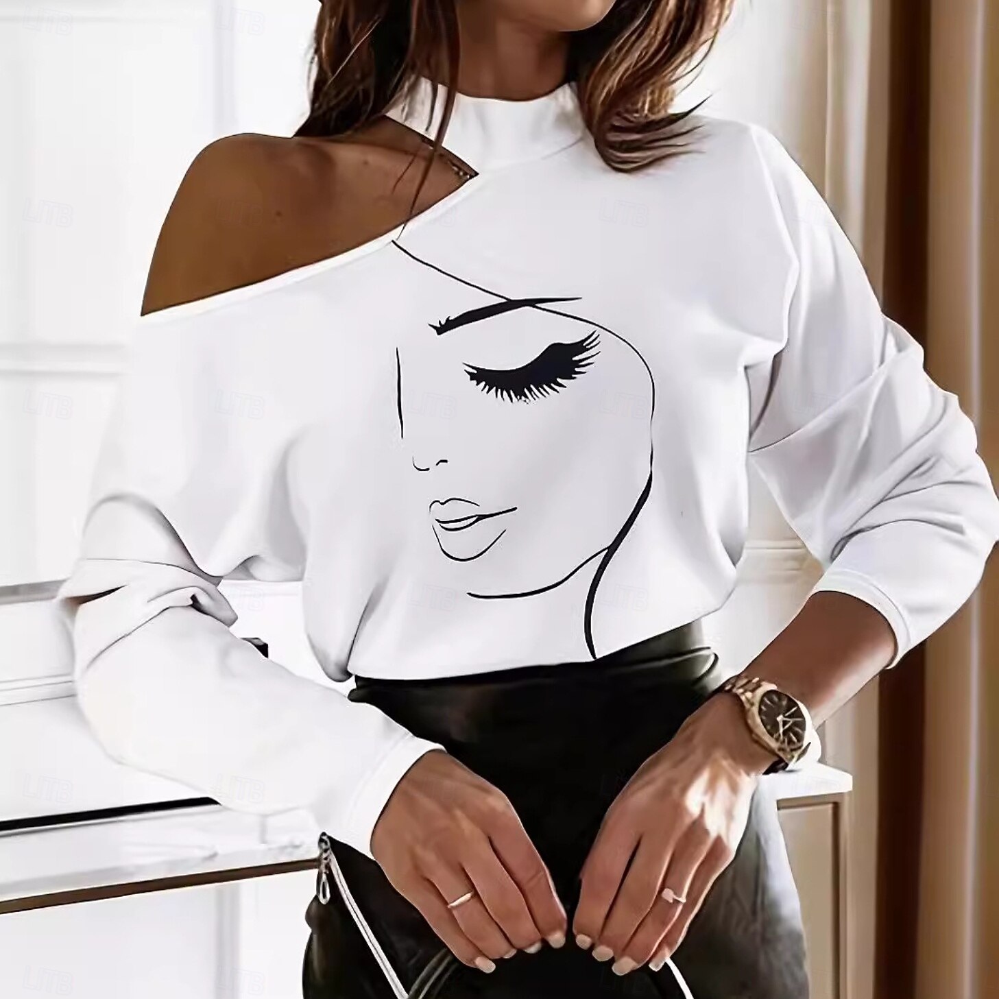 Damen Tunika Vintage Langarm Asymmetrisch Neujahr Schwarz Weiß Frühling Herbst Winter 2025 - $25.99 –P1