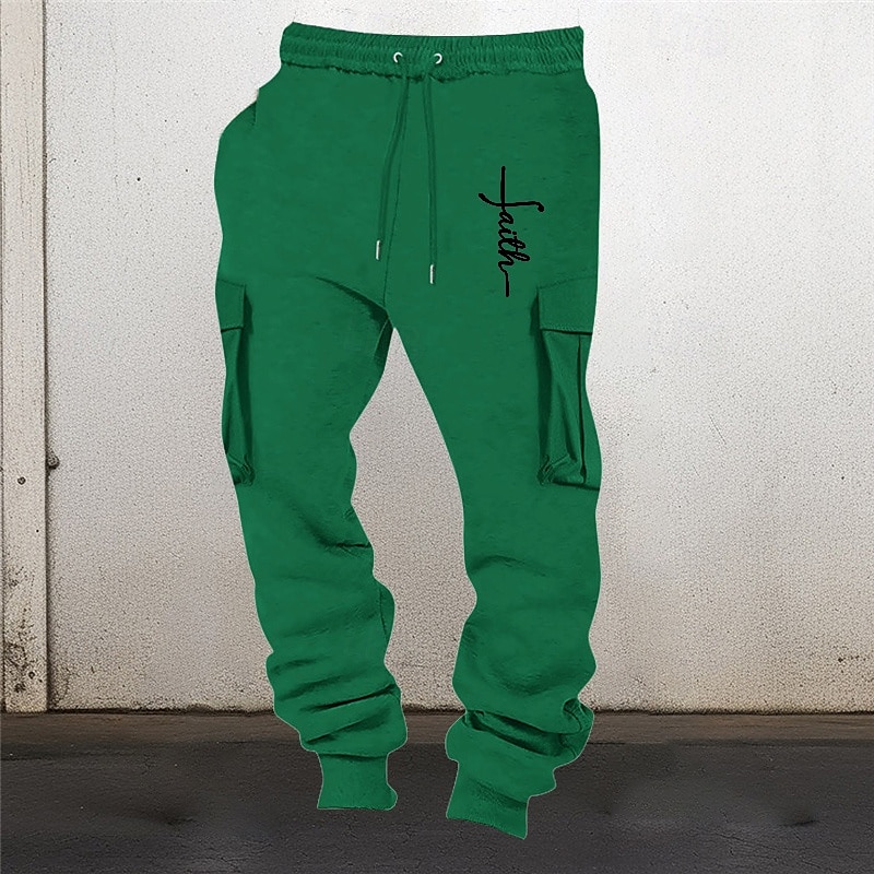 Hombre Pantalones de Deporte Persona que practica jogging Pantalones Pantalones deportivos tipo cargo Cintura elástica Multi bolsillo Puño elástico Estampados Cruz Listo para vestir Exterior Diario 2025 - $25.99 –P4