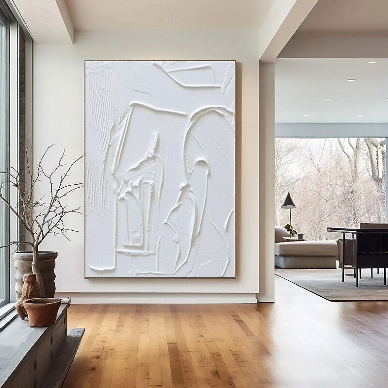 3D White oil painting Hand-Painted Thick Texture Oil Painting handpainted Beige White Painting On Canvas Abstract 3D white Textured oil painting Wall Art painting for Living Room bedroom decoration 2025 - $125.99 –P2
