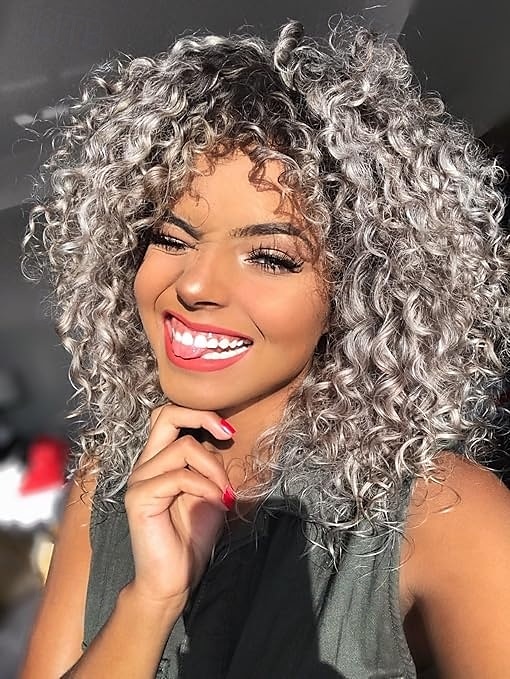 parrucche afro ricce con frangia per donne nere parrucca sintetica riccia crespa resistente al calore per feste quotidiane del 2025 a $18.99 –P3