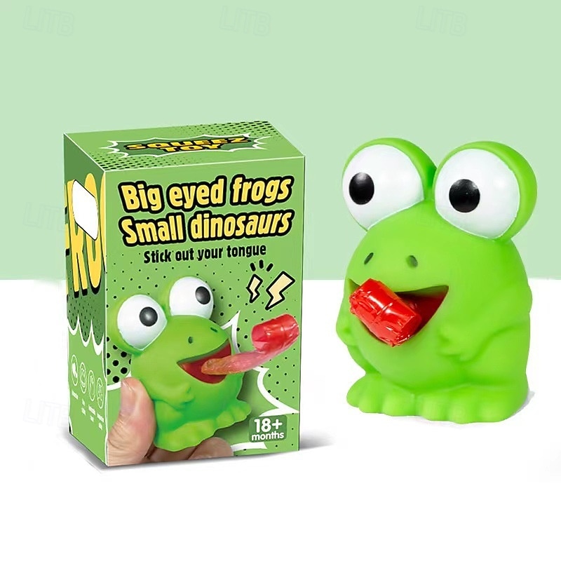 frosk som stikker ut tungen, dinosaurformet klypeleke, stor øyefrosk, nyter stressreduksjon og rebound leketøy halloween julegave 2026 - $8.99 –P10