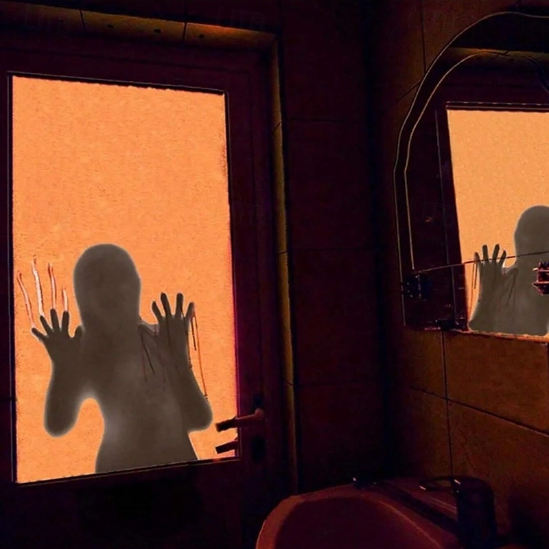 halloween samolepky na zeď - samolepicí skleněné dekorace na okna s rukama duchů, ženským duchem, krvavými otisky rukou a stopami 2025 - $9.49 –P8