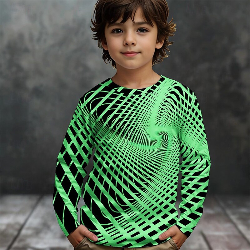 Pojkar 3D Grafisk Geometrisk T-shirt Långärmad Vår Höst Mode Grundläggande Barn 4-12 år Rund hals Utomhus Ledigt Dagligen Normal 2025 - $13.99 –P3