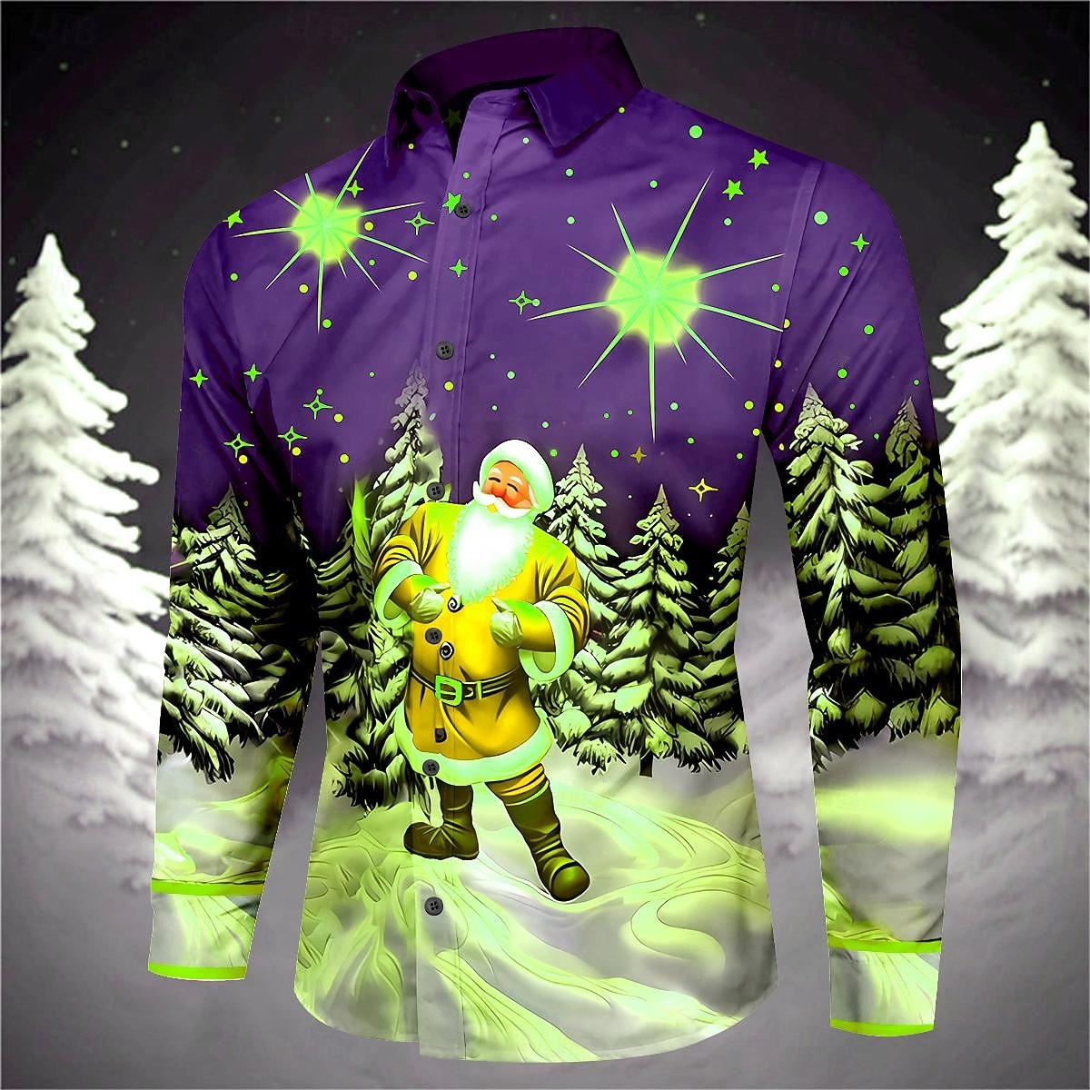 Herr jultomten Julgran Skjorta Långärmad Ledigt Jul Dagliga kläder Utekväll Höst vinter Nedvikt Mönster Button-Down Grå+Purpur Gul Rubinrött Mörk marin Kungsblå 2025 - $26.99 –P2