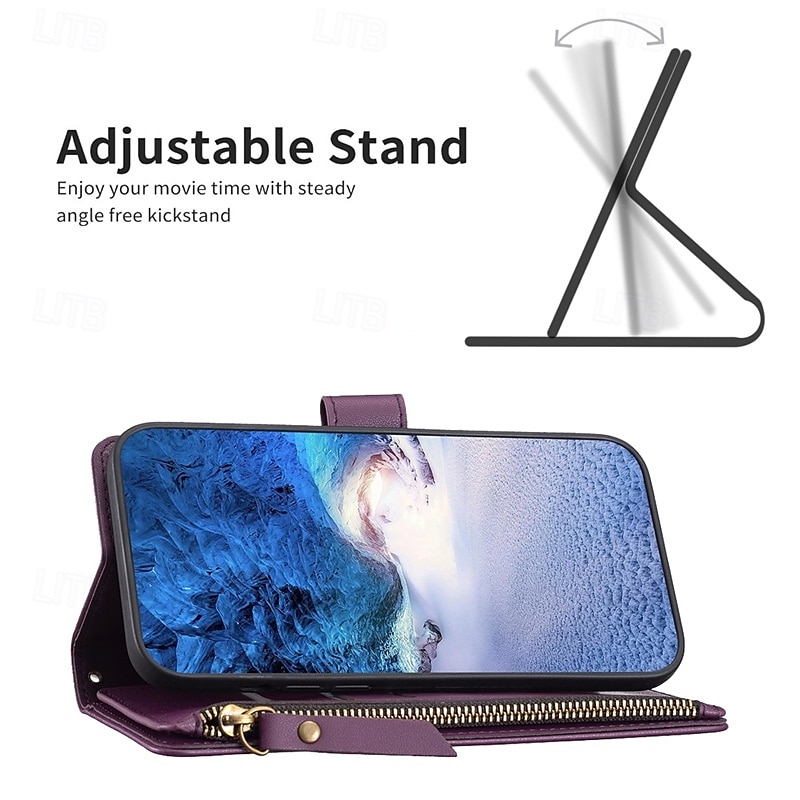 Phone Case For iPhone 16 15 14 Pro Max Plus 13 12 11 Pro Max Wallet Case with Stand Holder Zipper with Wrist Strap Retro TPU PU Leather 2025 - $12.99 –P5