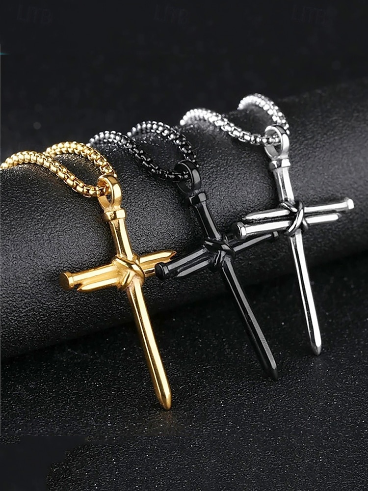 collier croix en acier inoxydable pour homme – pendentif religieux avec motif clou et chaîne de 2025 ? $8.99 –P5