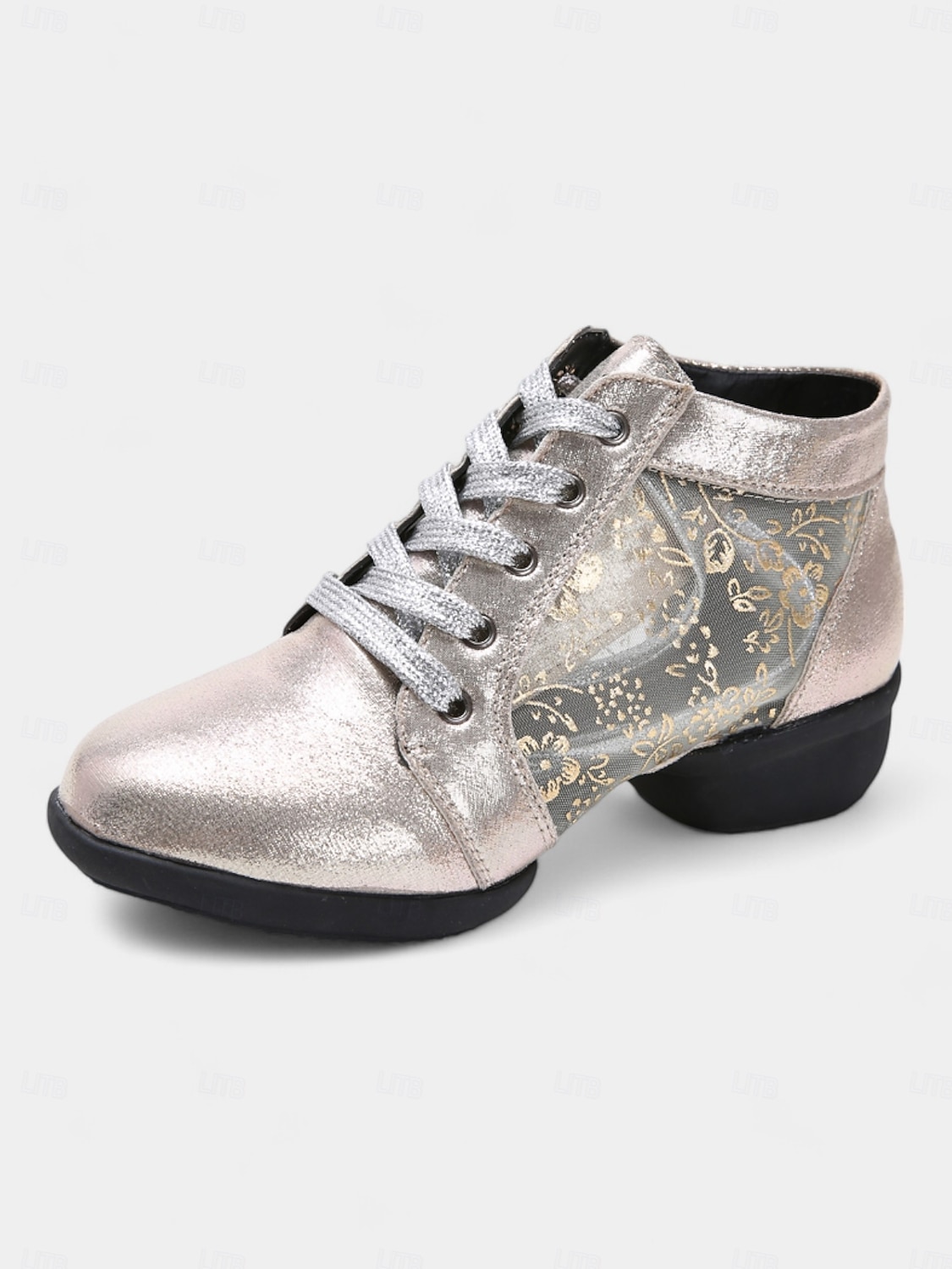 scarpe da ballo da donna con lacci color argento, pannelli floreali in rete e suola morbida, ideali per balli da sala, latino e jazz del 2025 a $42.99 –P5