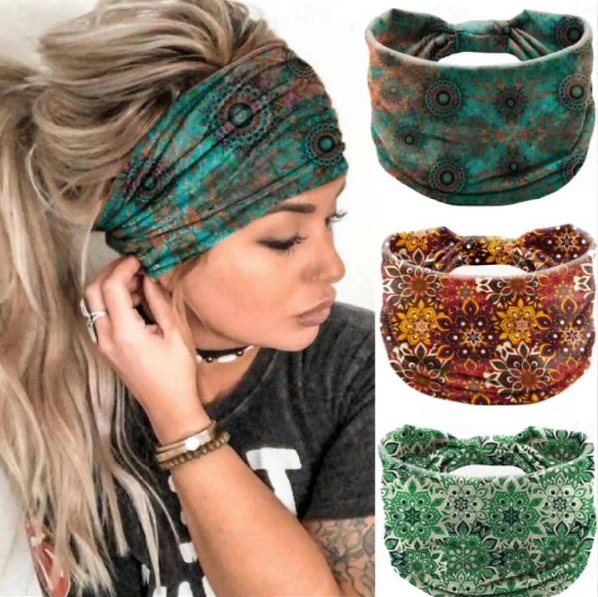 1 stk boho-trykt hodebånd vintage mandala blomst hodebånd elastisk svetteabsorberende hodeplagg hårtilbehør 2025 - $3.49 –P1