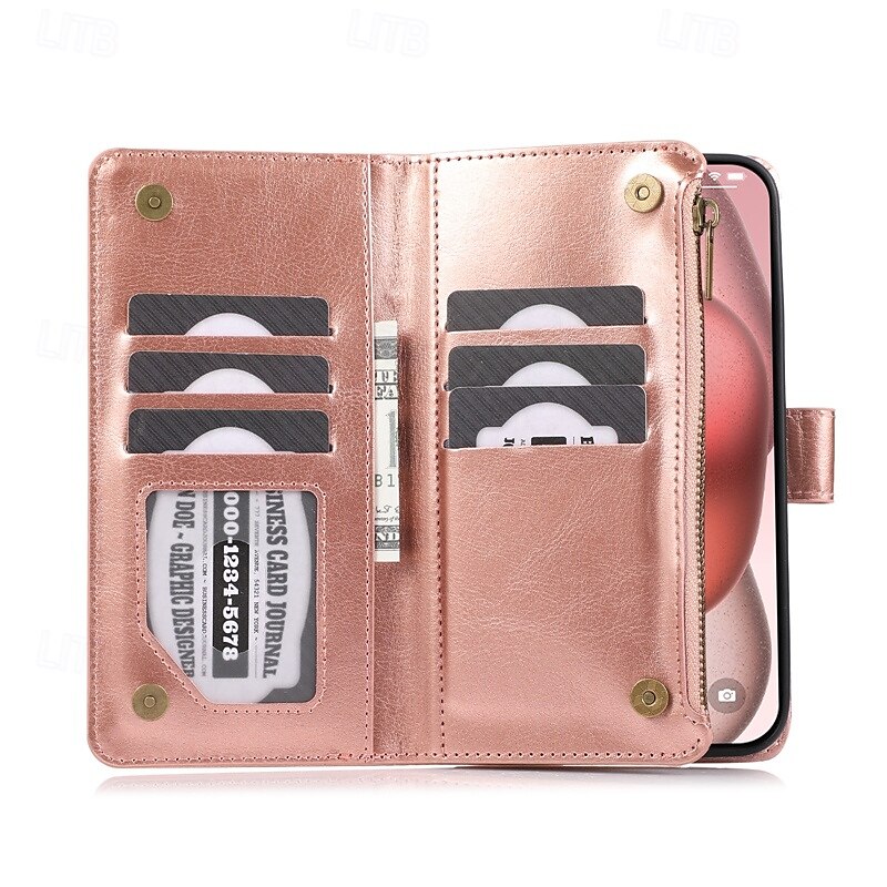 Phone Case For iPhone 16 Pro Max Plus iPhone 15 Pro Max Plus iPhone 14 13 12 11 Pro Max Mini SE X XR XS Max 8 7 Plus Back Cover with Stand Holder Zipper with Wrist Strap Retro TPU PU Leather 2025 - $17.99 –P3