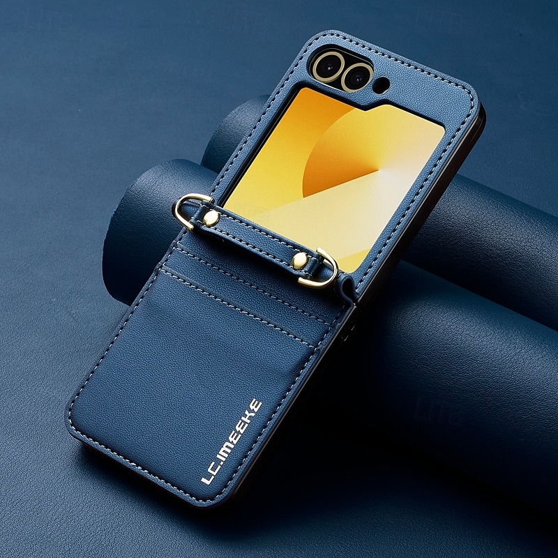 telefone Capinha Para Samsung Galaxy Z Flip 7 Z Virar 6 Z Flip 5 Z Flip 4 Z Flip 3 Capa traseira com cordão com pulseira Slot para cartão TPU Metal Couro PU de 2025 por $17.99 –P11