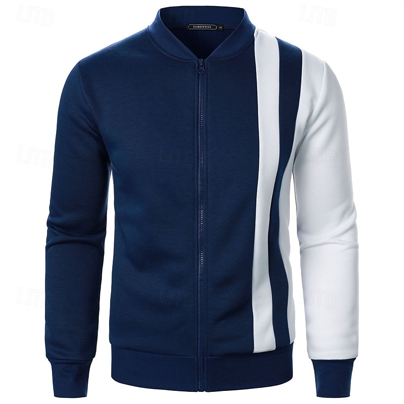 Men's Sweatshirt Zip Up Hoodie Full Zip Sweatshirt Black White Wine Navy Blue Khaki Standing Collar Color Block Zip Up Patchwork Sports & Outdoor Daily Holiday Polyester Streetwear Basic Casual 2026 - $27.99 –P6