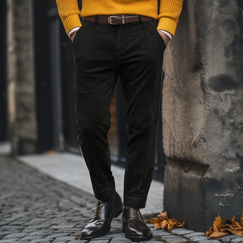 Men's Dress Pants Corduroy Pants Winter Pants Trousers Slacks Pocket Plain Comfort Breathable Outdoor Daily Going out Fashion Casual Black Navy Blue 2025 - $25.99 –P3
