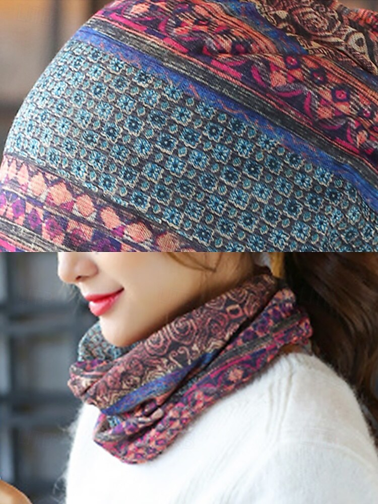 slö mössa i bohemisk stil för kvinnor – färgglad geometrisk mönstrad hatt, perfekt för vardagskläder och höstmode 2025 - $9.99 –P3