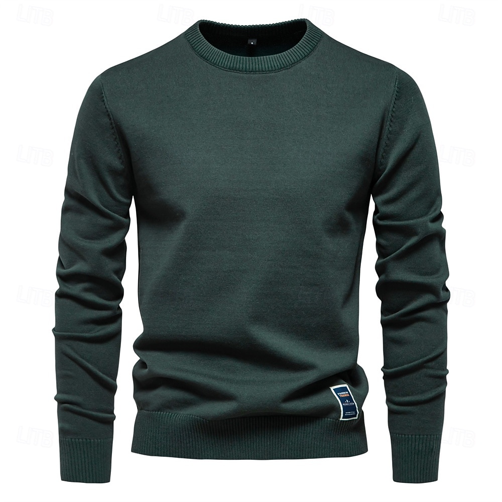 Herrenpullover aus einfarbiger Baumwolle mit Rundhalsausschnitt, lässiger, klassischer Pullover für Männer 2026 - $34.99 –P10