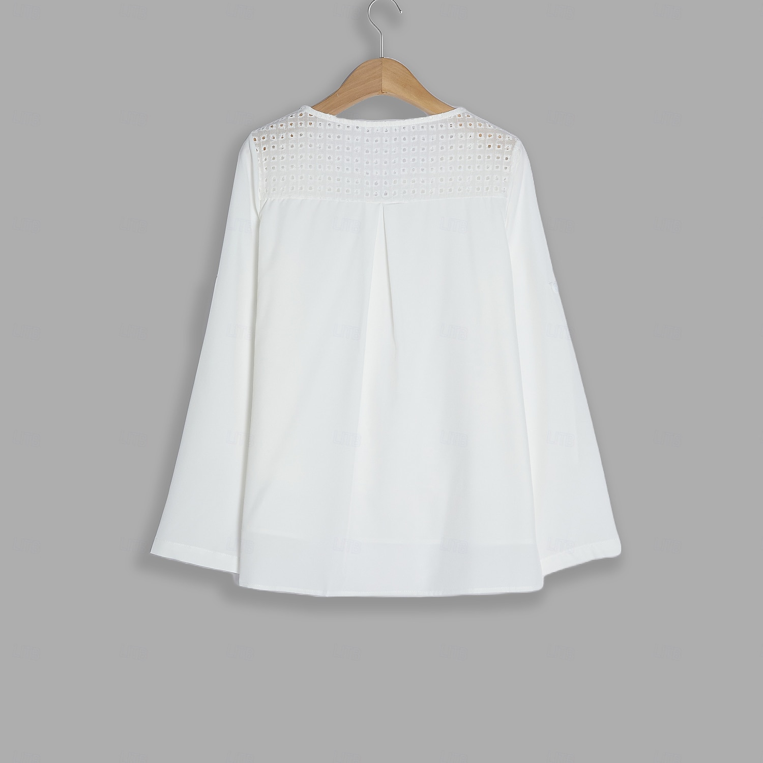 Women's Shirt Blouse Dressy Tops Solid Color Plain Stylish Basic Long Sleeve Notched Neck Regular Tops Daily Embroidered Eyelet Black White Orange Summer Spring Fall 2025 - $23.99 –P2