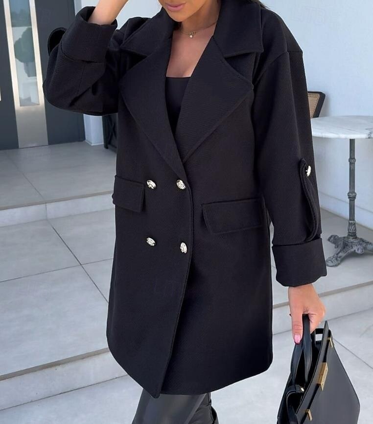 Manteau Trench Femme Plein Air Usage quotidien Vacances mode Décontractées Avec poches Longue Manteau Noir Blanche Vert Véronèse Automne Hiver Gilet Revers Ample S M L XL 2XL de 2025 ? $47.99 –P3