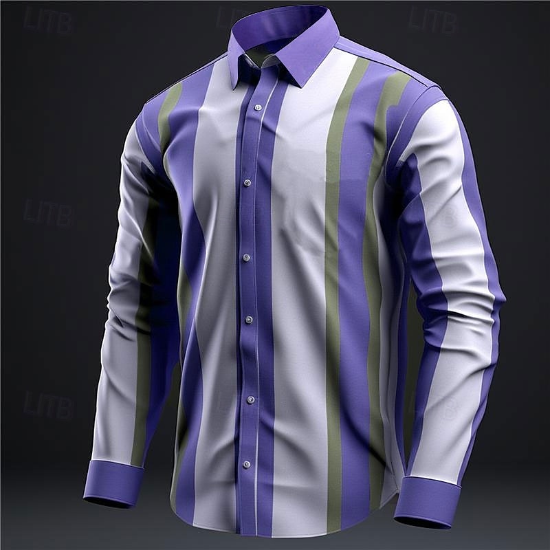 Men's Stripe Geometric Pattern Shirt Button Up Shirt Long Sleeve Business Daily Wear Going out Spring Turndown Print Button-Down Blue Purple Khaki 2025 - $24.99 –P6