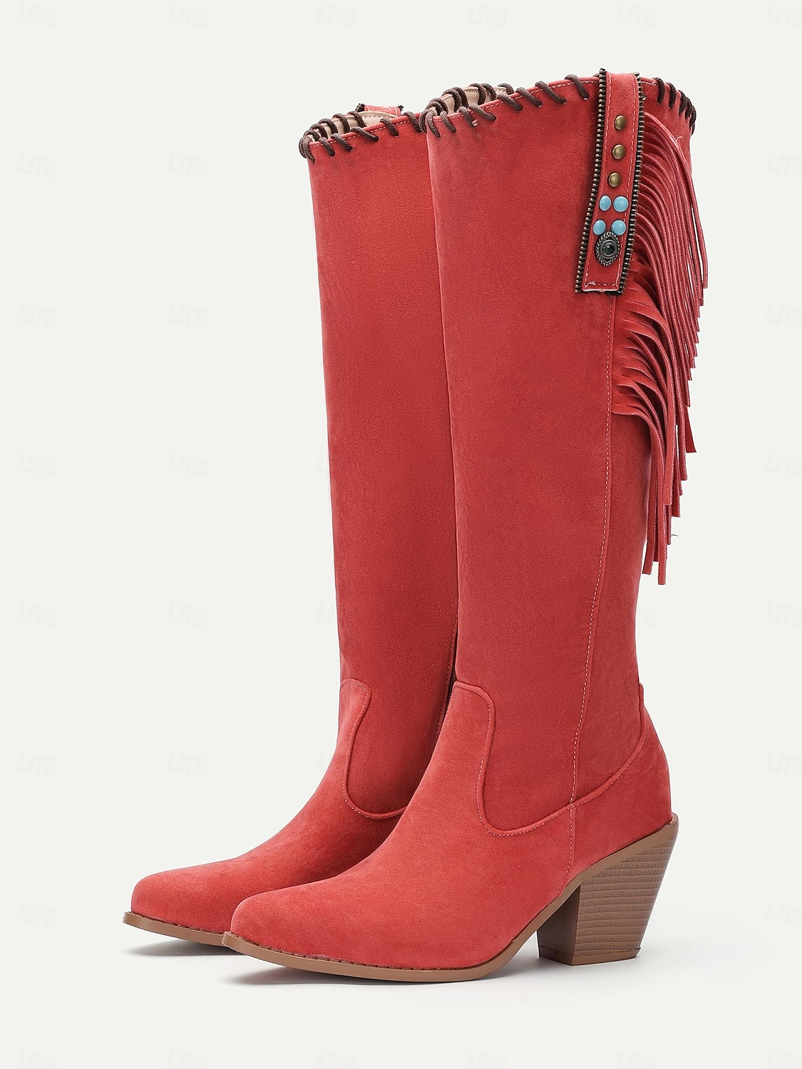 dámské retro třásňové semišové kozačky ve westernovém stylu - hnědé kozačky na podpatku do půl lýtek pro ležérní a boho outfity 2025 - $59.99 –P1