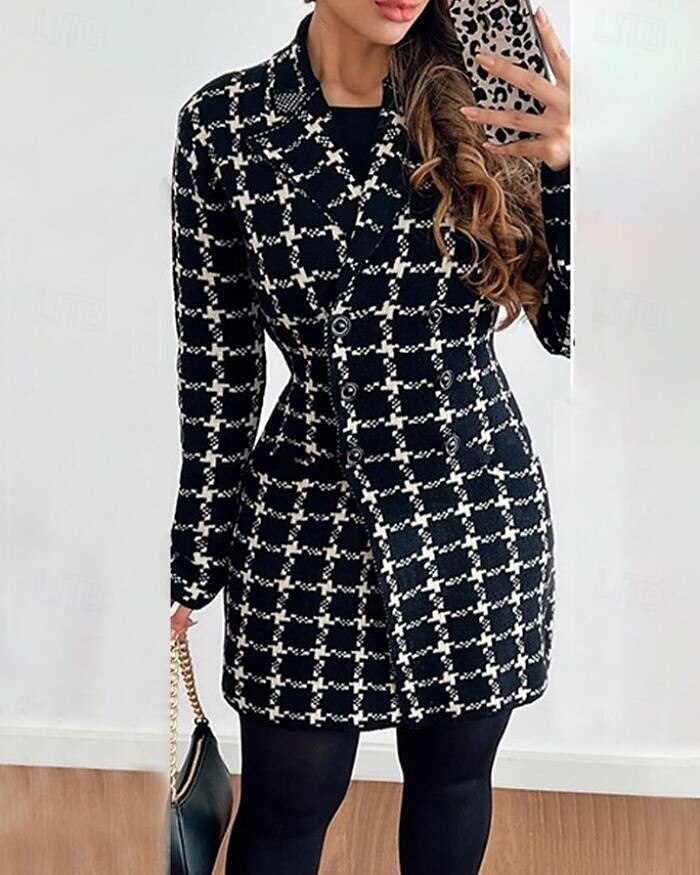 Women's Overcoat Thickened Button Down Winter Lattice Print Lapel Coat for women 2025 - $33.99 –P6