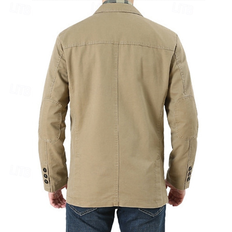 Herre Blazer Virksomhet Cocktailfest Bryllupsfest Mote Fritid Vår & Vinter 100 % bomull Helfarge Knapp Lomme Bekvem Enkeltkneppet Blazer Svart Grønn Kakifarget 2025 - $54.99 –P11